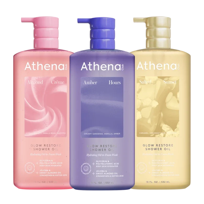 Glow Restore Shower Oil Trio A5 Almond Creme, Amber Hours, Salted Sunset